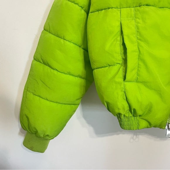 Lime Neon Green Oversized Slouchy Puffer Zip Up Jacket Coat - Picture 2 of 7